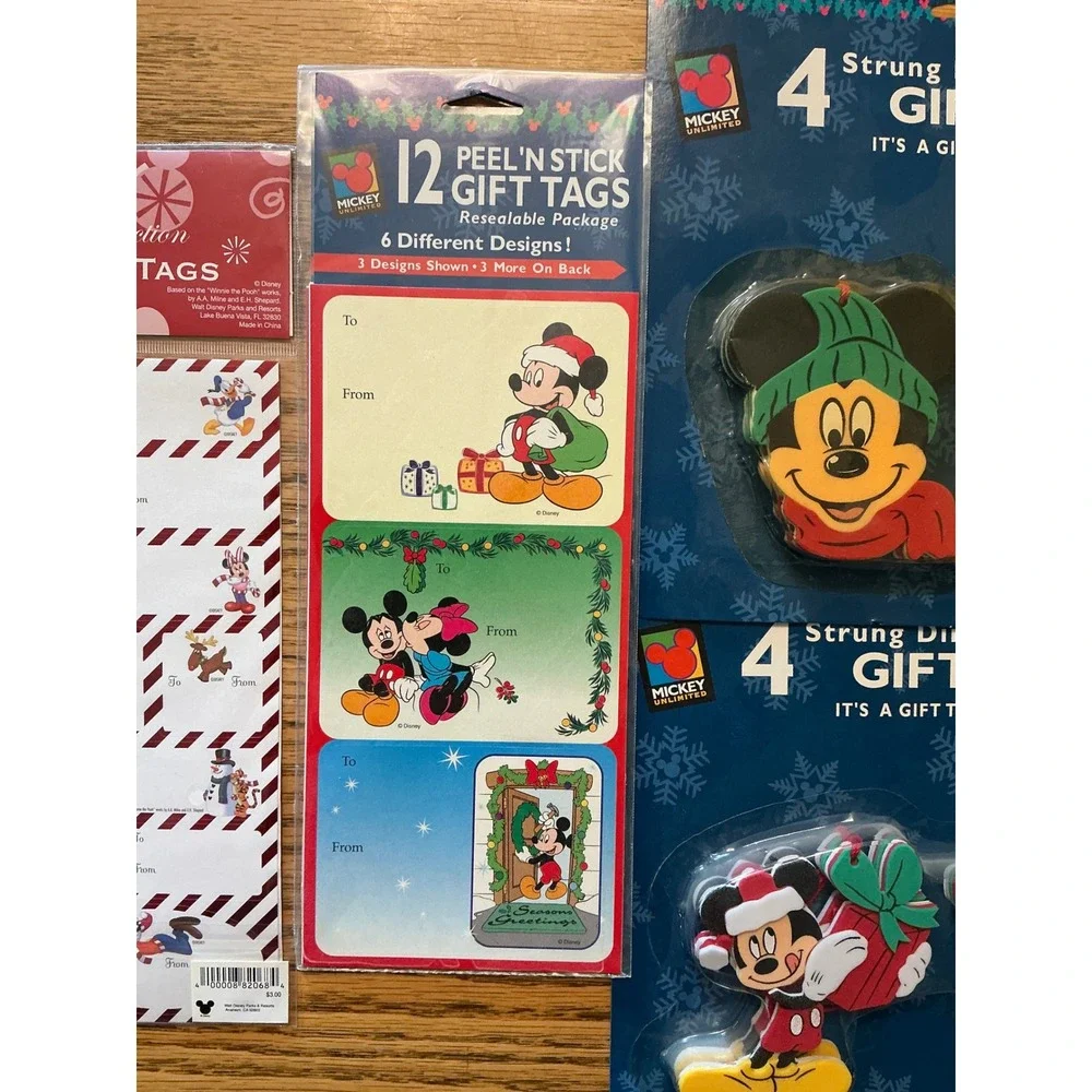 Vintage Disney Christmas Gift Tags Lot Mickey Minnie 45ct 12ct Foam Ornaments